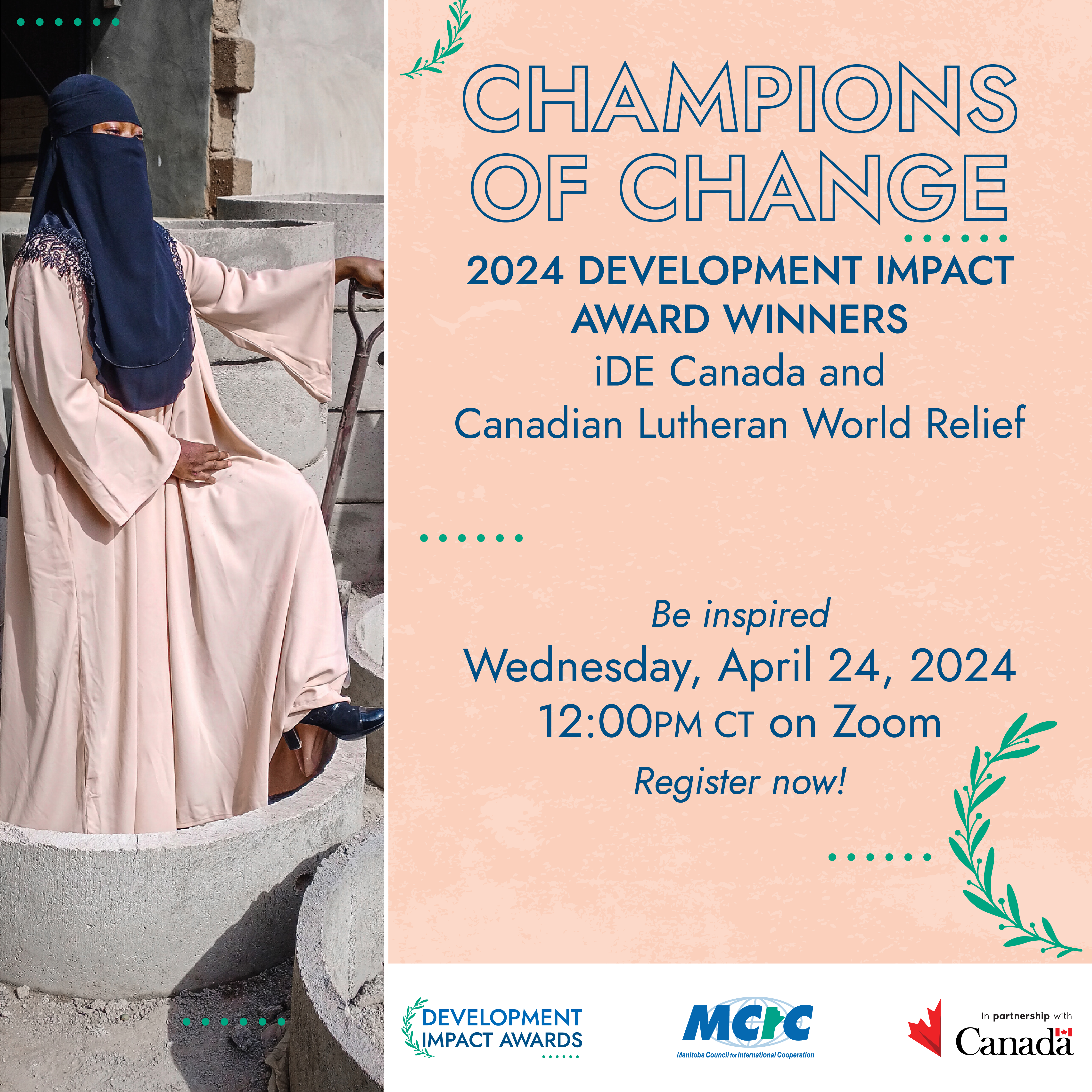 Champions of change event graphic - 2024 development impact award winners